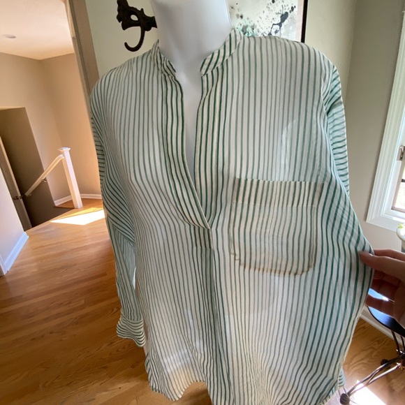 VINCE COTTON SILK SHEER BLOUSE - Picture 3 of 14